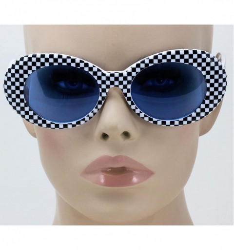 Goggle Bold Retro Oval Mod Thick Frame Sunglasses Clout Goggles with Round Lens - Checkered - Blue Lens - CV18676YSQS $7.43