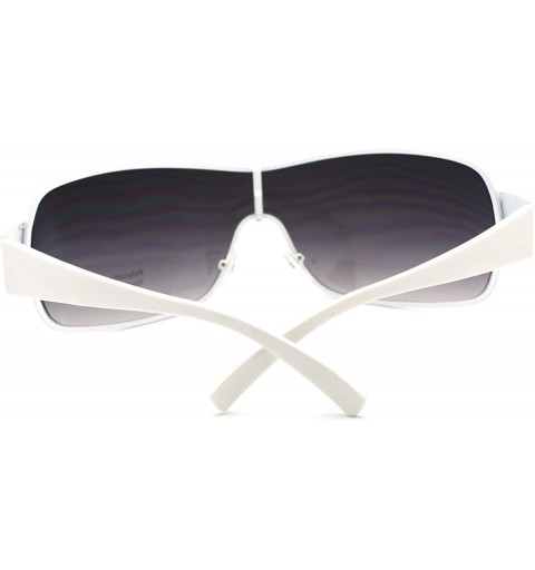 Shield Mens Oversized Rectangular Shield Designer Fashion Warp Sunglasses - White Black - CW11M3LB2HL $16.05