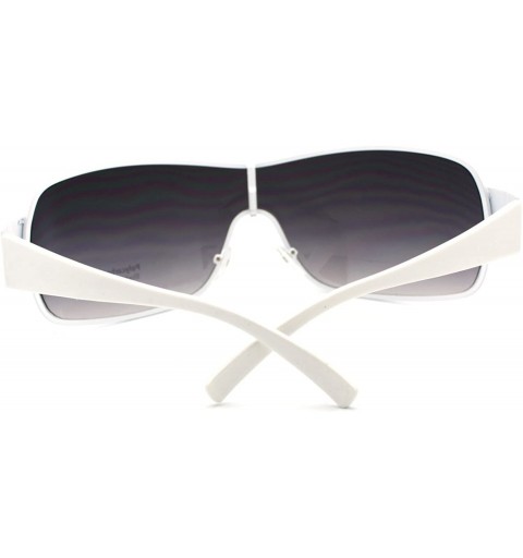 Shield Mens Oversized Rectangular Shield Designer Fashion Warp Sunglasses - White Black - CW11M3LB2HL $16.05