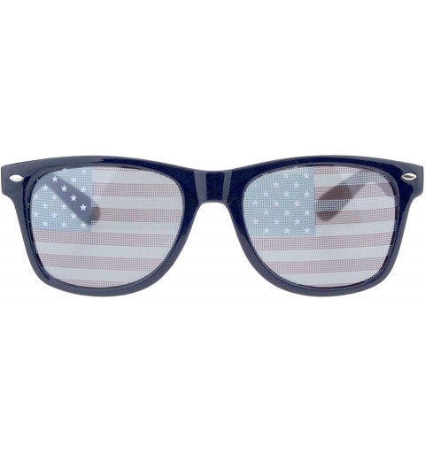 Square USA American Flag Lens Sunglasses Classic Square Frame UV 400 - Navy - CS18NUU6579 $10.38