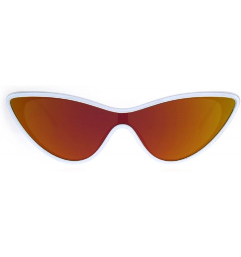 Shield Womens Color Mirror Shield Futuristic Cat Eye Funky Plastic Sunglasses - White Fuchsia Mirror - CG180GQDX23 $21.00