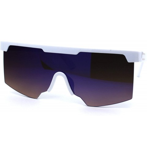 Oversized Futuristic Flat Top Half Rim Sport Mob Shield Sunglasses - White Blue Mirror - CW1974II6DO $13.39