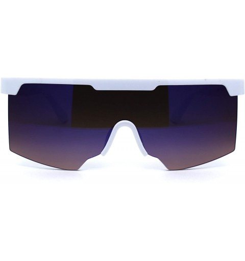 Oversized Futuristic Flat Top Half Rim Sport Mob Shield Sunglasses - White Blue Mirror - CW1974II6DO $13.39