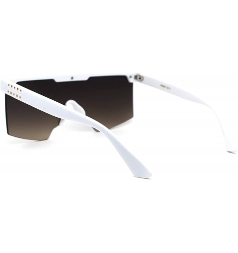Oversized Futuristic Flat Top Half Rim Sport Mob Shield Sunglasses - White Blue Mirror - CW1974II6DO $13.39