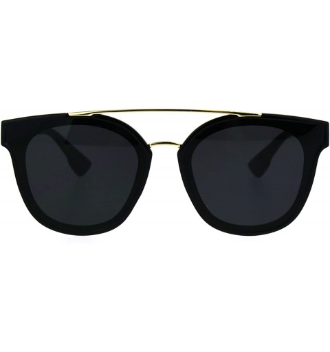 Rectangular Hipster Plastic Horned Double Metal Flat Top Bridge Sunglasses - All Black - CP186889ZY0 $22.42