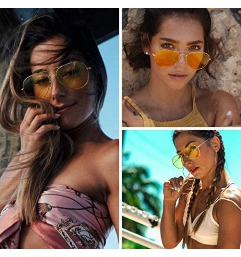 Rimless Classic Aviator Style Metal Frame Sunglasses Colored Lens - Gold Frame / Yellow Tinted Lens - CP182WEW7AS $17.03