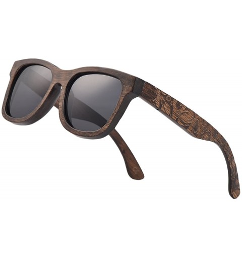 Wayfarer Bamboo Wood Polarized Sunglasses For Men & Women - Temple Carved Collection - CX188RIKO73 $31.04