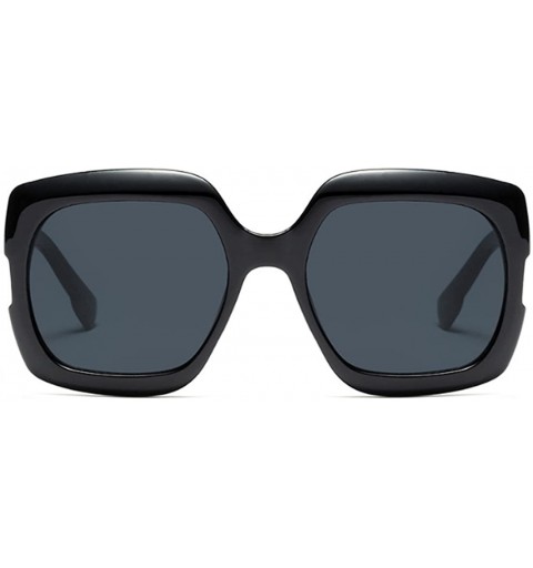 Oval Sunglasses Oversized Rectangular Frame Women's Fashion Sun Resin frame - Bright Black - CV18DWCWU09 $8.31