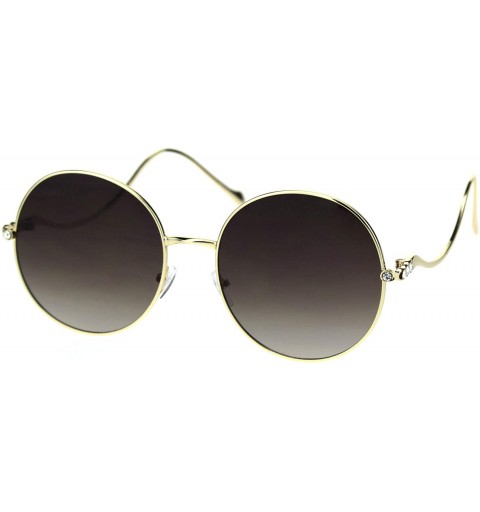 Oversized Womens Rhinestone Round Metal Rim Wavy Arm Luxury Sunglasses - Gold Gradient Brown - CJ18ROTSG23 $14.79