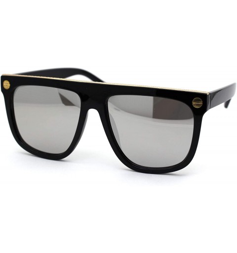 Rectangular Mens Metal Flat Top Trim Luxury Mafia Mob Sunglasses - Black Silver Mirror - CQ18Z3L5X06 $8.31
