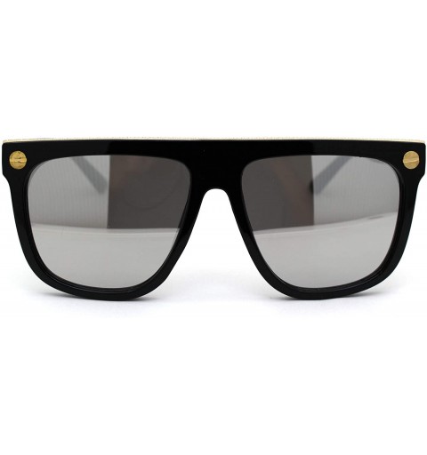 Rectangular Mens Metal Flat Top Trim Luxury Mafia Mob Sunglasses - Black Silver Mirror - CQ18Z3L5X06 $8.31