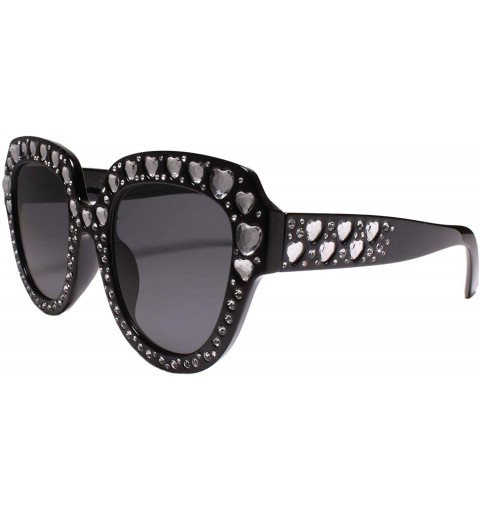 Square Stylish Sophisticated Heart Shape Bling Rhinestone Womens Sunglasses - Black - CS18Z006002 $9.20