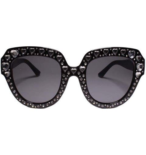 Square Stylish Sophisticated Heart Shape Bling Rhinestone Womens Sunglasses - Black - CS18Z006002 $9.20