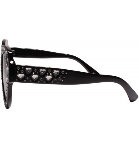 Square Stylish Sophisticated Heart Shape Bling Rhinestone Womens Sunglasses - Black - CS18Z006002 $9.20
