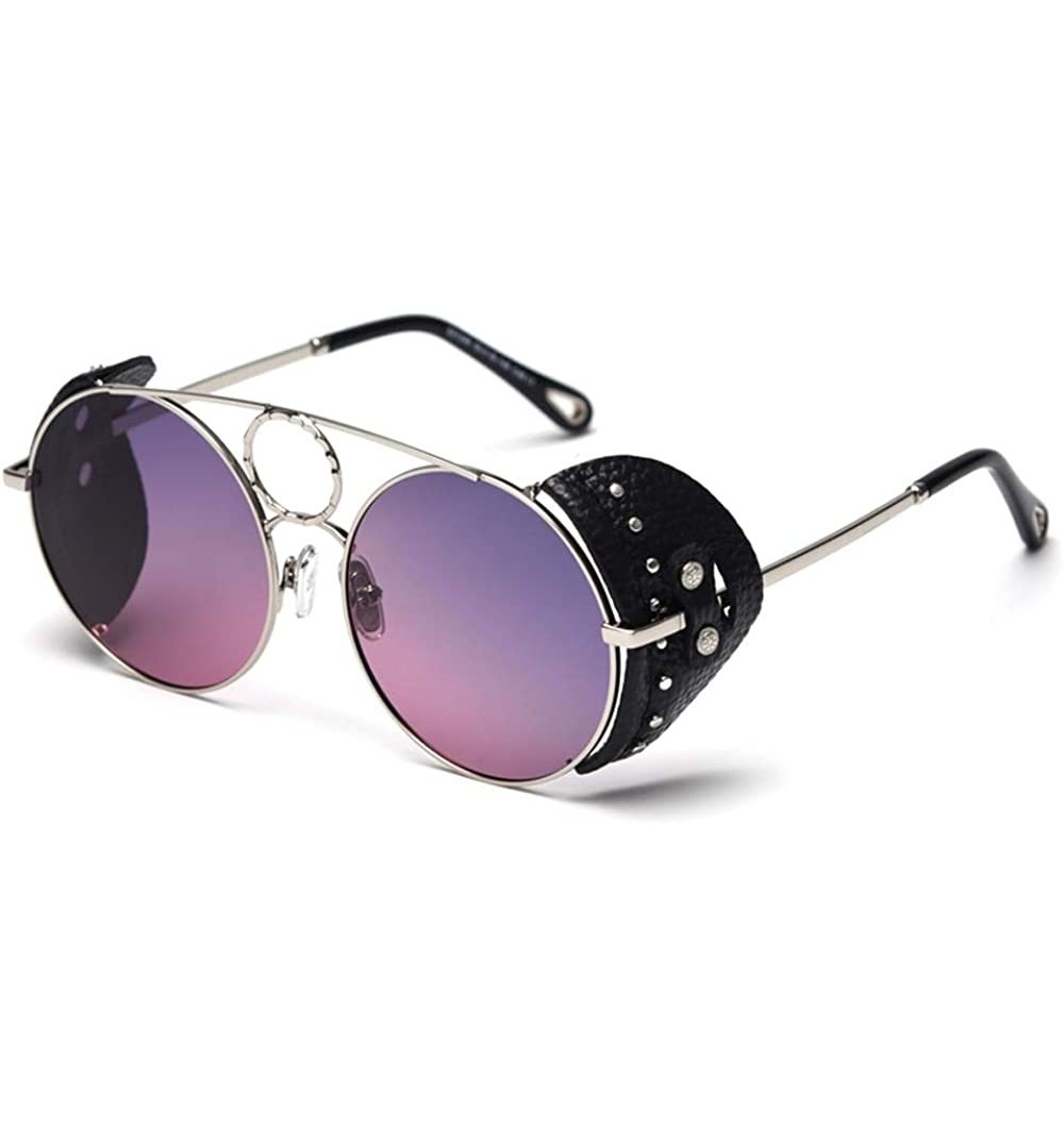 Round Retro Punk Sunglasses Women Polarized Metal Frame Vintage Round Sun Glasses for Men - Purple Pink - CY18AG9DM3I $8.42