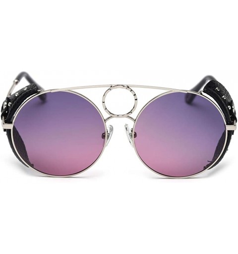 Round Retro Punk Sunglasses Women Polarized Metal Frame Vintage Round Sun Glasses for Men - Purple Pink - CY18AG9DM3I $8.42