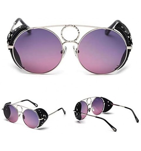 Round Retro Punk Sunglasses Women Polarized Metal Frame Vintage Round Sun Glasses for Men - Purple Pink - CY18AG9DM3I $8.42