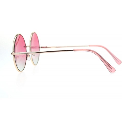 Round Mens Oceanic Gradient Hippie Round Circle Lens Metal Rim Sunglasses - Gold Pink Grey - CT18Q5M8C3C $9.74