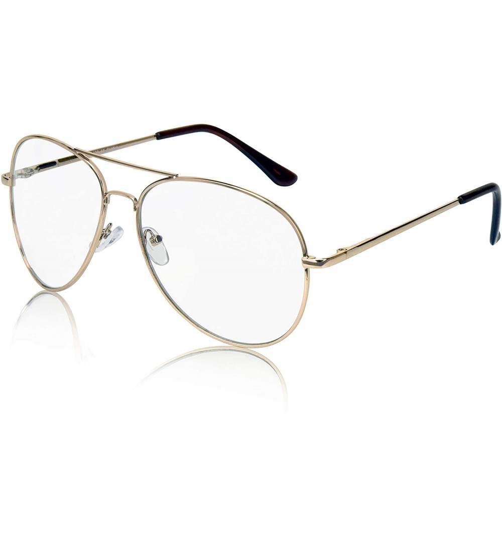 Sport Aviator Glasses Oversized Metal Frame Clear Lens UV400 Protection - 1 Clear Lens - Gold Frame - CY1853IX4ZL $18.74