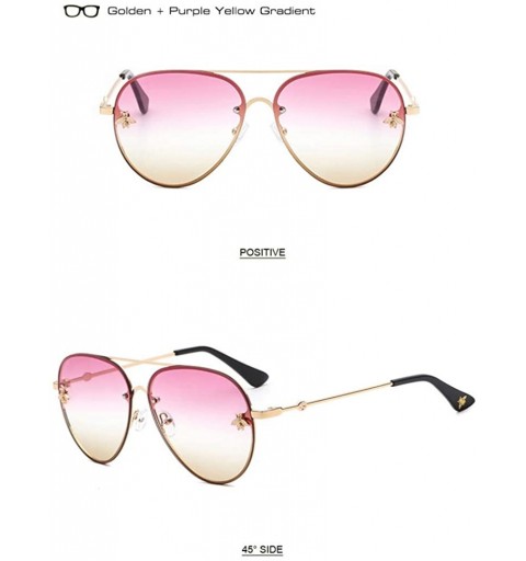 Rimless Pilot Brand Desidn Sunglasses For Women Sun Glasses Little Bee Decoration Eyewear Pink Gradient Lenses UV400 - C918RM...
