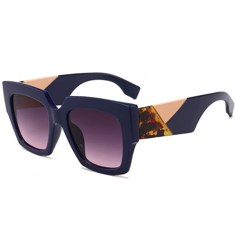 Oversized Trendy Luxury Square Oversized Sunglasses for Women Brand Designer Shades - Blue Frame/Gradient Grey Lens - C118OS5...