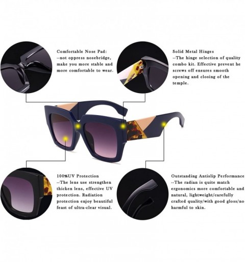Oversized Trendy Luxury Square Oversized Sunglasses for Women Brand Designer Shades - Blue Frame/Gradient Grey Lens - C118OS5...