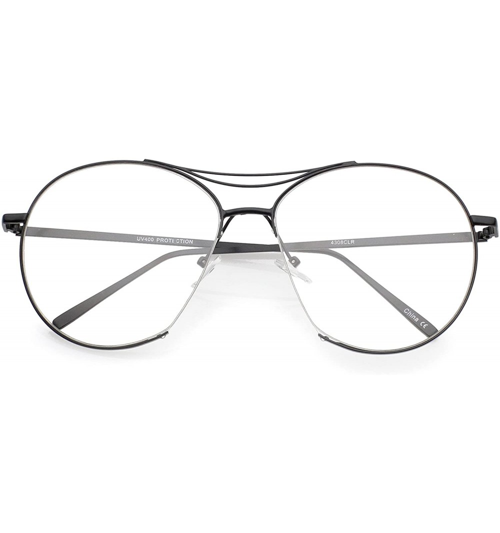 Oversized Oversize Semi-Rimless Brow Bar Round Clear Flat Lens Aviator Eyeglasses 59mm - Black / Clear - C212O38UAK3 $7.82