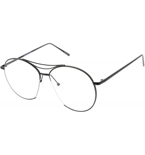 Oversized Oversize Semi-Rimless Brow Bar Round Clear Flat Lens Aviator Eyeglasses 59mm - Black / Clear - C212O38UAK3 $7.82