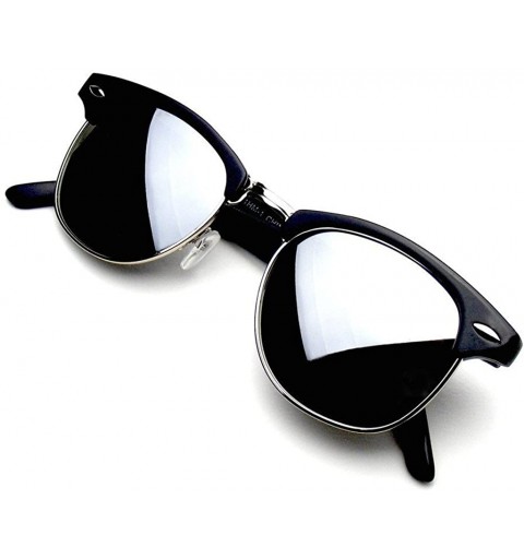 Round Classic Half Frame Horned Rim Gold Accent Half Frame Sunglasses - Silver - C212NZT8V0J $7.83