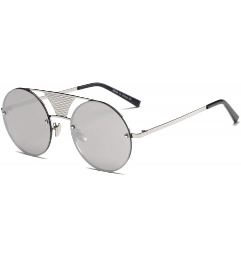 Goggle Metal Circle Round Brow-Bar Retro Vintage Fashion Sunglasses - Silver - CB18WU69YWD $24.57