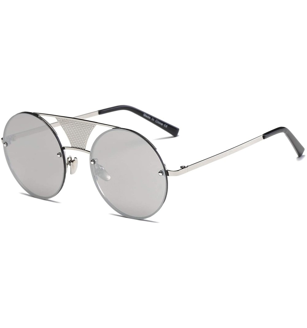 Goggle Metal Circle Round Brow-Bar Retro Vintage Fashion Sunglasses - Silver - CB18WU69YWD $35.87