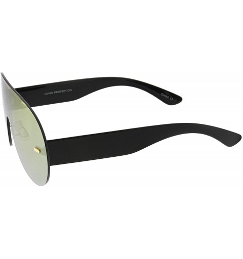 Shield Futuristic Rimless Frame Mono Lens Aviator Shield Sunglasses 71mm - Black / Orange Mirror - CM12JP6GUTL $9.07