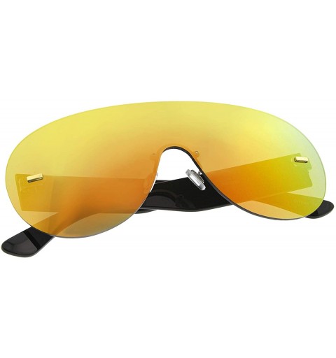 Shield Futuristic Rimless Frame Mono Lens Aviator Shield Sunglasses 71mm - Black / Orange Mirror - CM12JP6GUTL $9.07