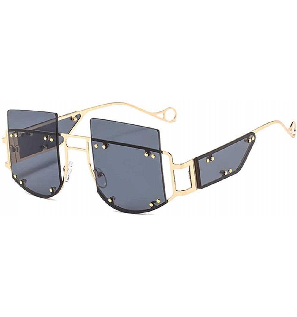 Oval Hipster Square Sunglasses-Owersized Shade Glasses-Rimless Metal-Mirrored Lens - E - CA190ECS063 $25.55
