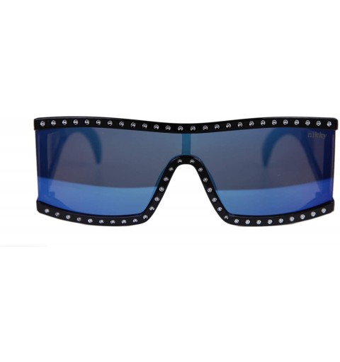 Rectangular Fashion Full Lens Plastic Frame Flat Lens Mirrored Tinted Trending Women's Sunglasses - Blue - CL18ILY69ZS $14.16