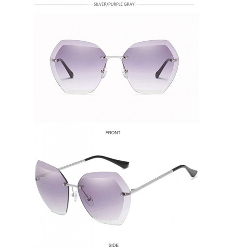 Oversized Rimless Diamond Cutting Lens Sunglasses For Women Rhinestone 100% UV Protection - Silver-gray Purple - C318TSGQ4XW ...