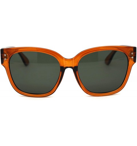 Rectangular Womens Thick Plastic Retro Horn Rim Minimal Boyfriend Sunglasses - Brown Green - CL18WTMT5HU $11.45