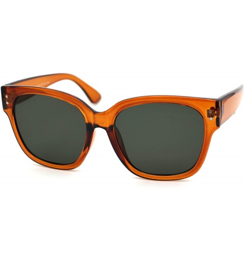 Rectangular Womens Thick Plastic Retro Horn Rim Minimal Boyfriend Sunglasses - Brown Green - CL18WTMT5HU $11.45