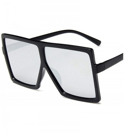 Square Plastic Oversized Women Sunglasses Square Er Big Frame Female UV400 Sun Glasses Oculos Masculino - Black Silver - CM19...