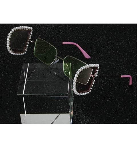 Square Brand Designer Pearl Folding Metal Square Sunglasses Women Unique Clear Pink Flip Punk Shades - Clear&brown - C218OTT3...