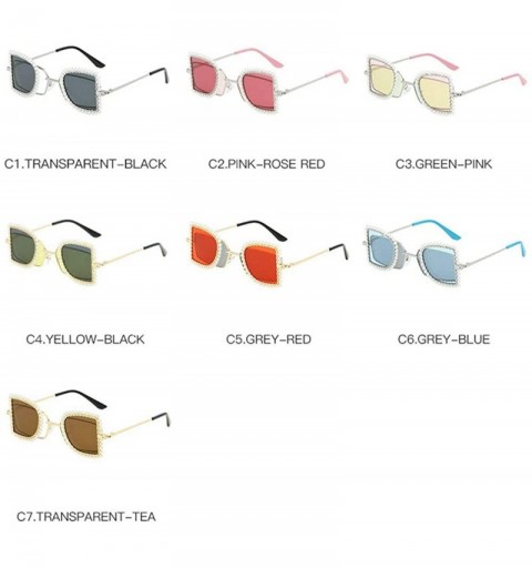 Square Brand Designer Pearl Folding Metal Square Sunglasses Women Unique Clear Pink Flip Punk Shades - Clear&brown - C218OTT3...