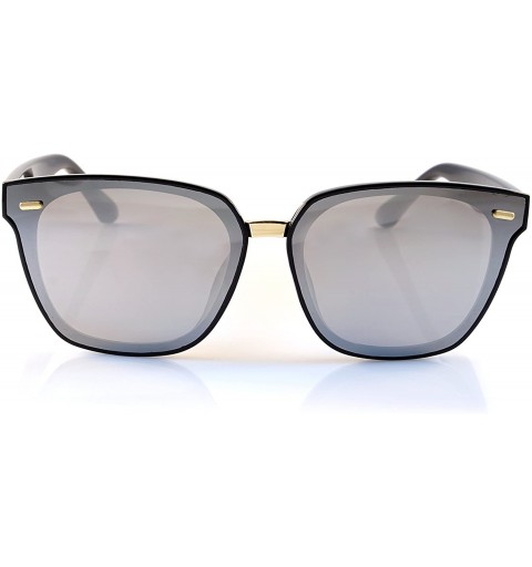 Square Unisex Horn Rimmed Gradient Mirrored Couple Sunglasses A196 - Black/ Mirror - C118EITM7D6 $12.63