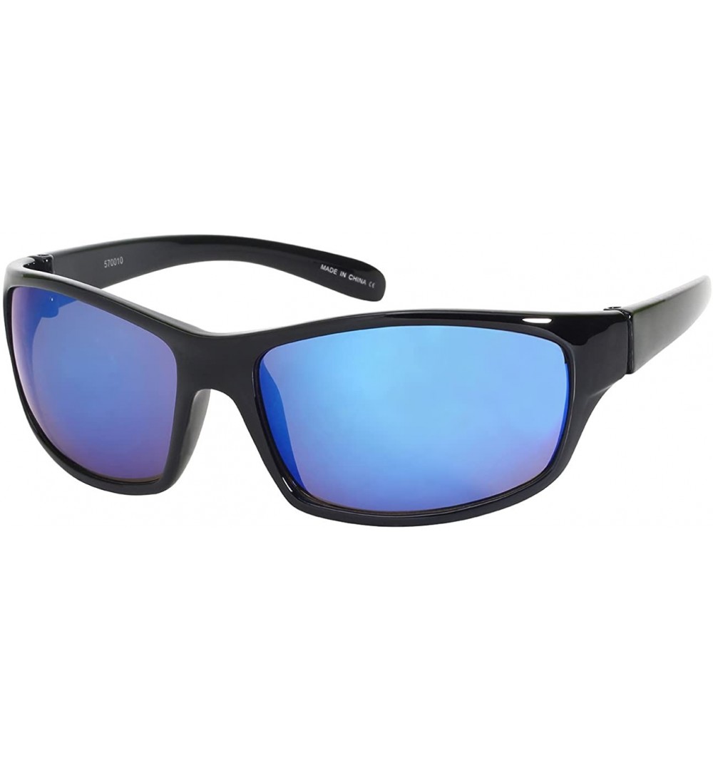 Wrap Sports Sunglasses with Color Mirror Lens 570010-REV - Black - CN12IRW5FIV $11.91