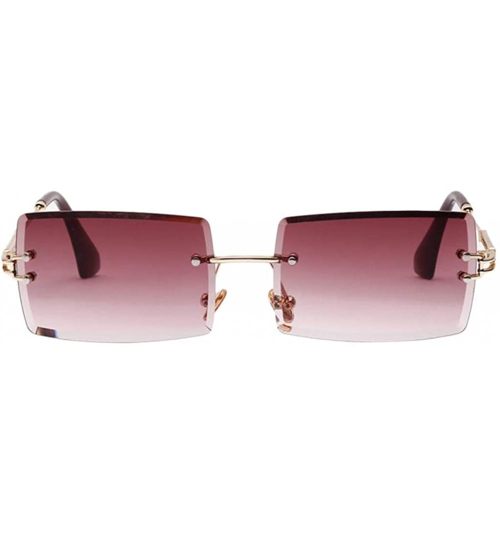 Rimless Vintage Rectangle Cut Rimless Sunglasses Designer Tinted Lens Eyewear - Purple - CD195WOZQ4H $8.81