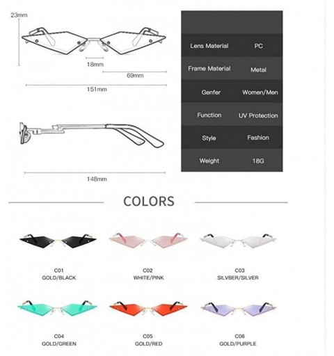 Rimless New 2020 Fashion Cat eye Sunglasses Women Rimless Wave Sun Glasses Eyewear Luxury Trending Narrow Sunglasses - CR198E...