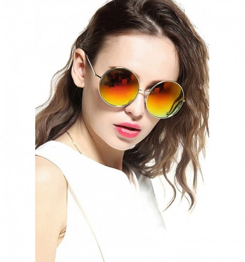 Cat Eye Oversized Round Circle Mirrored Hippie Hipster Sunglasses - Metal Frame - Orange - C312GJ4YVEN $14.08