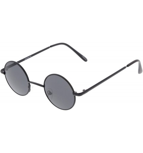 Oval Small Retro Lennon Inspired Style Neutral-Colored Lens Round Metal Sunglasses 41mm - Black / Smoke - CF12NUW5PDZ $13.50