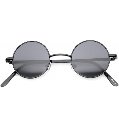 Oval Small Retro Lennon Inspired Style Neutral-Colored Lens Round Metal Sunglasses 41mm - Black / Smoke - CF12NUW5PDZ $13.50