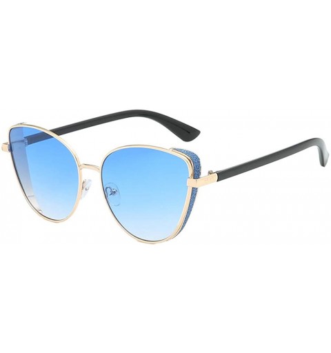 Round Women's Fashion New Cat Eye Shade Sunglasses Integrated Stripe Vintage Sun Spectacles - Blue - CK18UM9GU4G $11.35