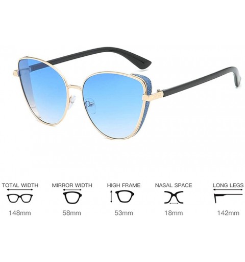 Round Women's Fashion New Cat Eye Shade Sunglasses Integrated Stripe Vintage Sun Spectacles - Blue - CK18UM9GU4G $11.35